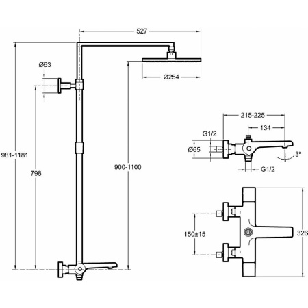 Душевая система (стойка) с термостатом Jacob Delafon Avid E97389RU-9-CP фото