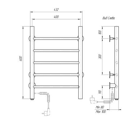 Полотенцесушитель электрический Domoterm Классик DMT 109-5 40X60 ЧРН EK L фото