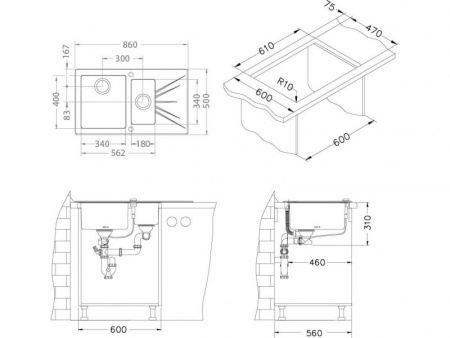 Мойка для кухни Alveus Karat 20 черный 860X500 левая фото