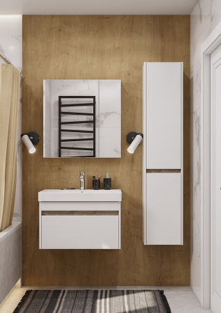 Тумба с раковиной Акватон Марти 70 1A267501MY010 белый глянцевый / дуб эдгрейн фото