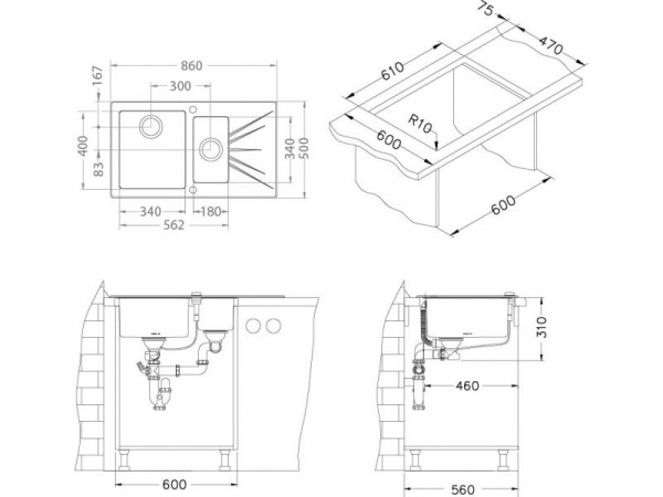Мойка для кухни Alveus Karat 20 черный 860X500 правая фото