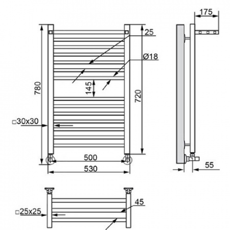 Водяной полотенцесушитель Ника Modern ЛМ 3 80/50 с вентилями фото
