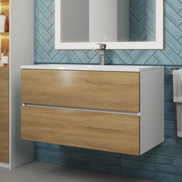 Тумба под раковину Uperwood Barsa 90 2937205251 белая/дуб сонома фото