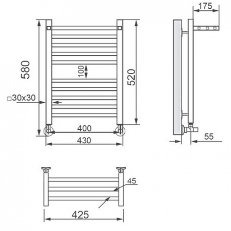 Водяной полотенцесушитель Ника Modern ЛМ 3 60/40 с вентилями фото