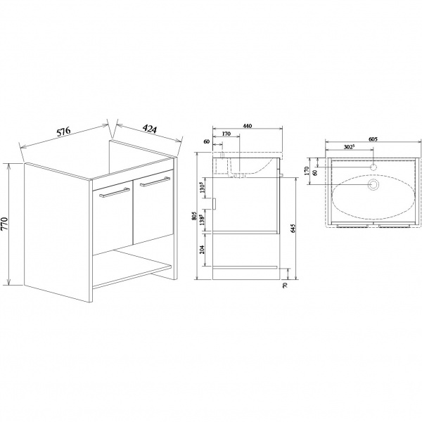 Тумба под раковину Sanflor Мехико Н0000001064 60 см фото