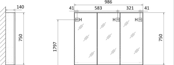 Зеркальный шкаф Raval Statik 100 Sta.03.100/W 100x75 фото