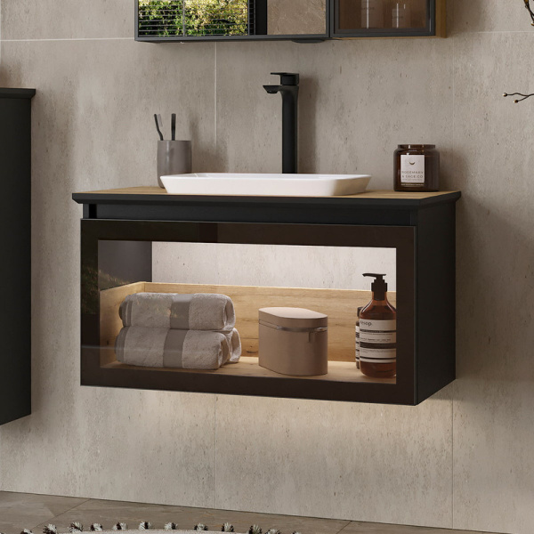 Тумба под накладную раковину EQUIL Strong 80 tpSTRONG80.1Y-35.36 дуб черный/дуб эвок фото