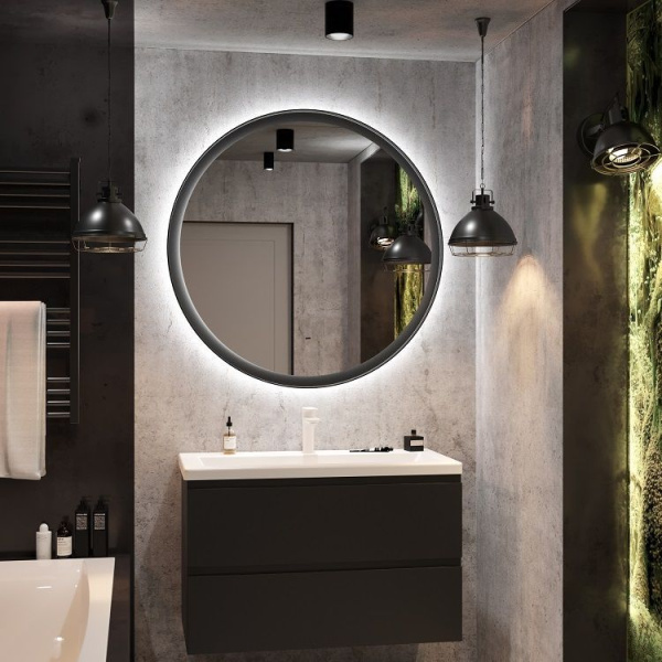 Зеркало с подсветкой Art&Max Napoli AM-Nap-1000-DS-F 100x100 черное матовое фото