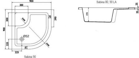 Поддон (миниванна) с местом для сиденья Ravak Sabina-90 LA A217001020 фото
