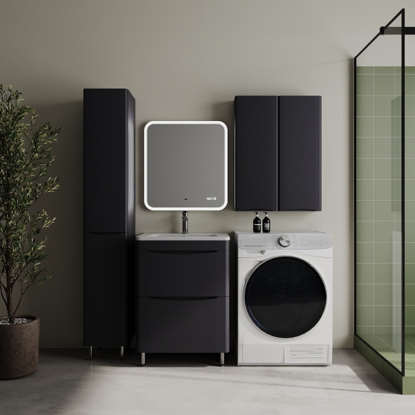 Шкаф-пенал с бельевой корзиной Style Line Бергамо СС-00002526 антискрейтч, графит L/R фото