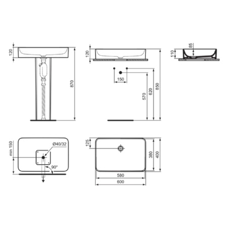 Накладная раковина Ideal Standard Conca T369801 60x40 белая матовая фото