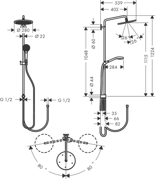 Душевая система (стойка) Hansgrohe Croma Select 280 Air 1jet Showerpipe Reno EcoSmart 26793000 фото