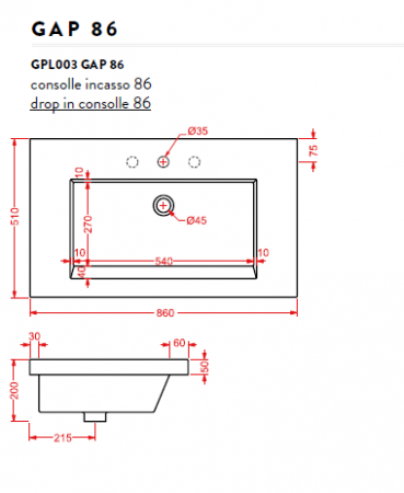 Раковина Artceram Gap GPL003 01 00 bi*1 фото