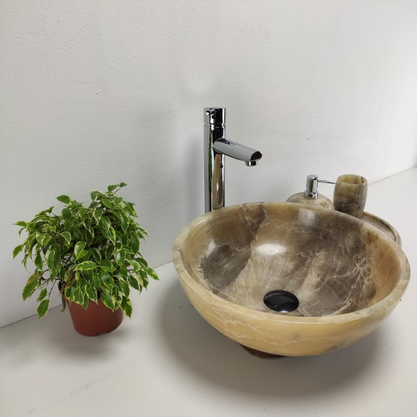 Накладная раковина из оникса Bowl Grey Premium Small TinLip BO-01033 (40*40*15) фото