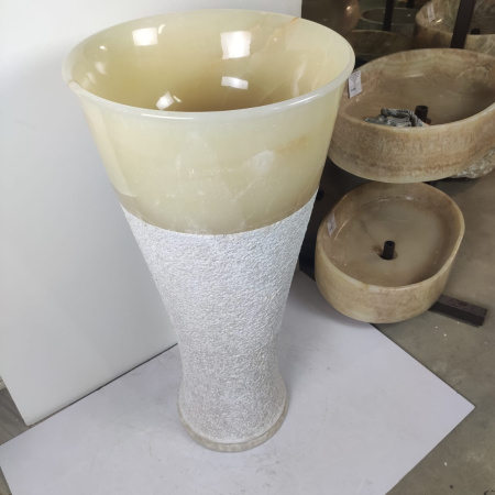 Раковина напольная из оникса Pedestal Cream/Yellow ON-0404 фото