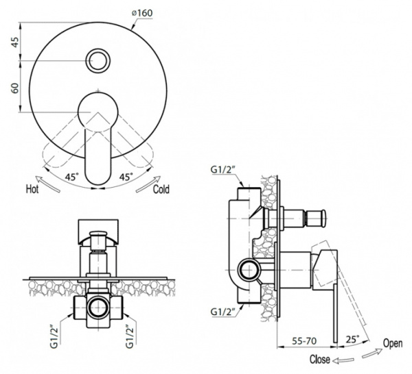Смеситель для ванны и душа Cezares Laconico LACONICO-C-VDI-01 фото
