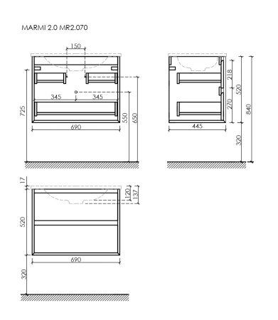Тумба под раковину Sancos Marmi 2.0 MR2.070ECH дуб чарльстон фото