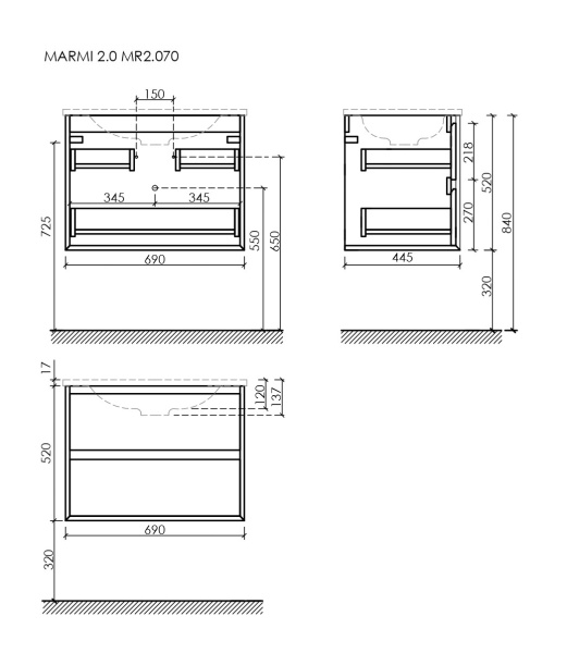 Тумба под раковину Sancos Marmi 2.0 MR2.070ECH дуб чарльстон фото