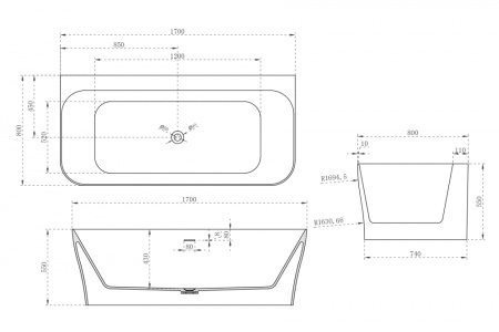 Ванна из искусственого камня Abber Stein AS9616 170x80 белая матовая фото