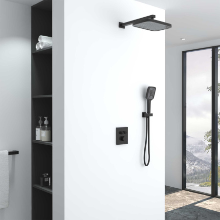 Душевая система скрытого монтажа с термостатом Vincea Inspire VSFW-321MT1MB черная матовая фото