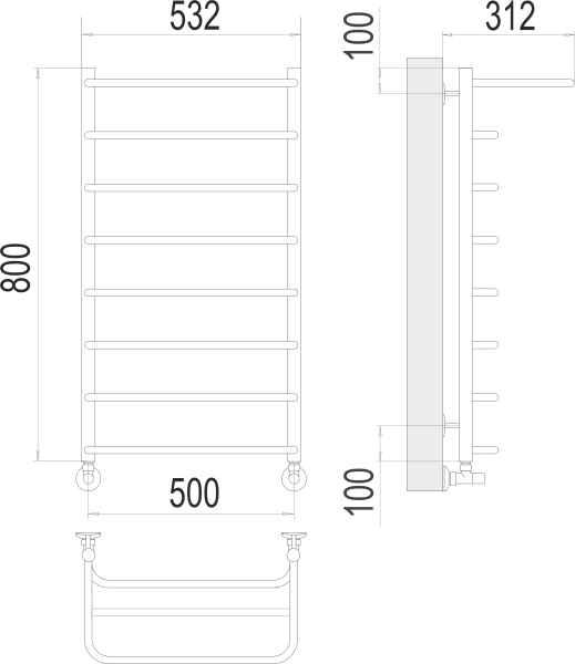 Водяной полотенцесушитель Полка П8 500х800 Terminus 4670078530295 фото