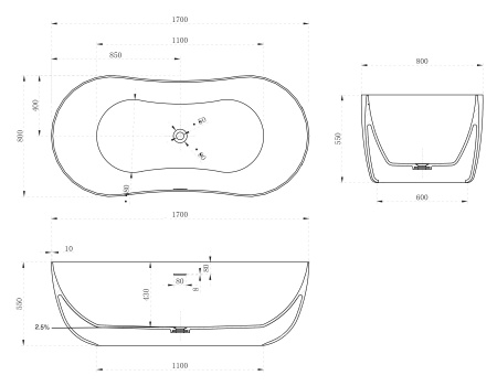 Ванна из искусственого камня Abber Stein AS9604 170x80 белая матовая фото