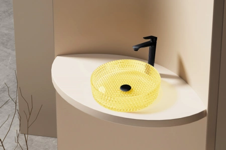 Накладная раковина стеклянная Abber Glas AK2301Y 39x39 желтая фото