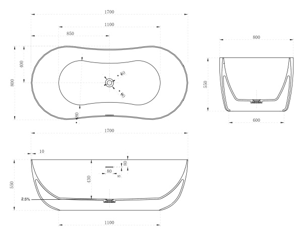 Ванна из искусственого камня Abber Stein AS9604 170x80 белая матовая фото