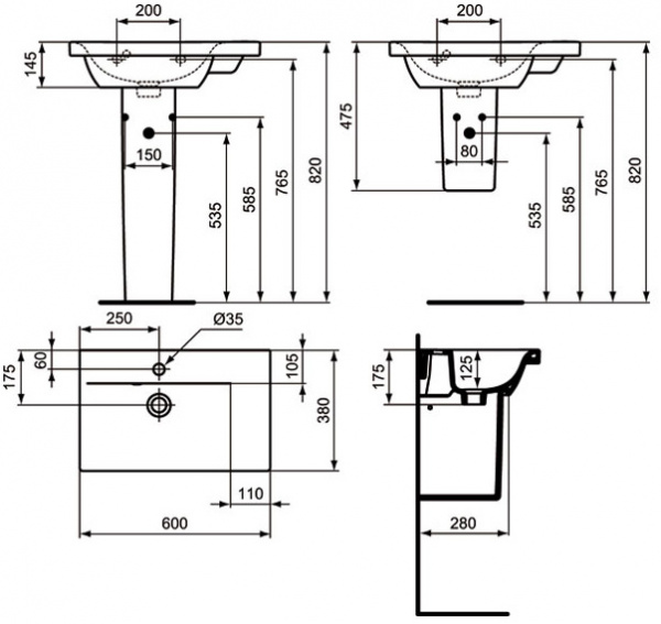 Раковина-столешница Ideal Standard Connect Space E136601 R 60 см фото