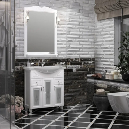 Мебель для ванной Opadiris Тибет 75 белая матовая/с художественным стеклом фото