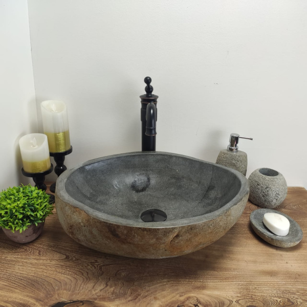 Накладная раковина из речного камня RS0576 (47*39*15) фото