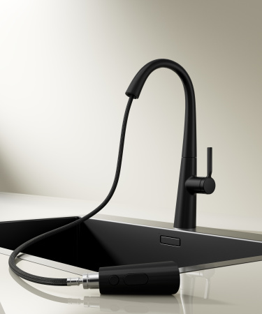 Смеситель для кухни с выдвижным изливом Vincea VKF-176MB черный матовый фото