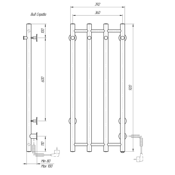 Полотенцесушитель электрический Domoterm Танго 109-V4 (36x92) (тэн справа) фото
