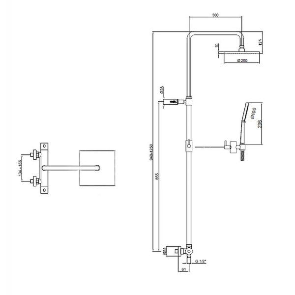 Душевая система Webert Elio EL980515560METAL Черный матовый с верхним душем металл фото