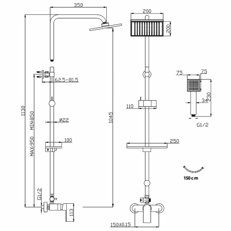 Душевая система Ferro Algeo Square NP74-BAQ7U Хром фото