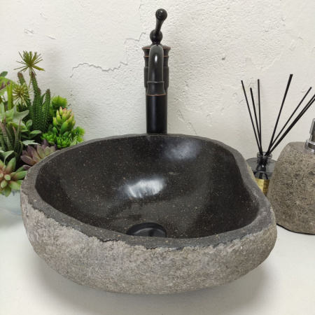 Накладная раковина из речного камня RS01447 (37*35*15) фото