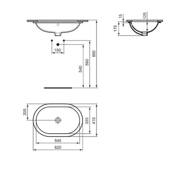 Встраиваемая раковина снизу Ideal Standard Connect E505001 62x41 фото