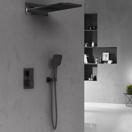 Душевая система скрытого монтажа с термостатом Vincea VSFW-103TMB черная матовая фото