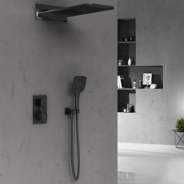 Душевая система скрытого монтажа с термостатом Vincea VSFW-103TMB черная матовая фото
