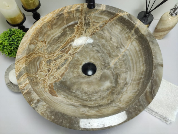 Накладная раковина из оникса Indo Bowl Grey Big BO-00010 фото