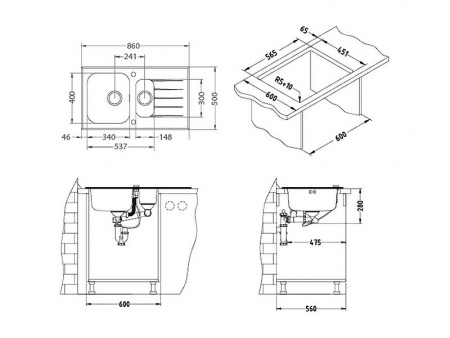 Мойка для кухни Alveus Glassix 20 черный 860X500 фото