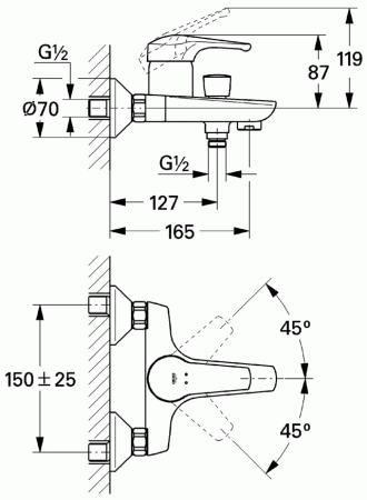 Смеситель для ванны с душем Grohe Eurosmart New 33300002 фото