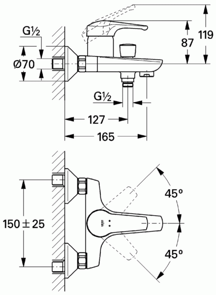Смеситель для ванны с душем Grohe Eurosmart New 33300002 фото