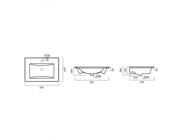 Раковина Raval Quadro 75 QDR75SLWB01 фото