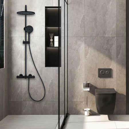 Душевая система (стойка) с термостатом Vincea Esse VSFS-1E1TMB черная матовая фото