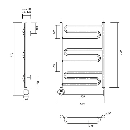 Полотенцесушитель электрический Domoterm Офелия Офелия П9 500x700 EL фото