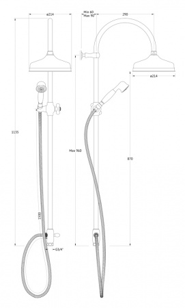Душевая система (стойка) Ponsi Stilmar PON CC25.RA античная медь фото