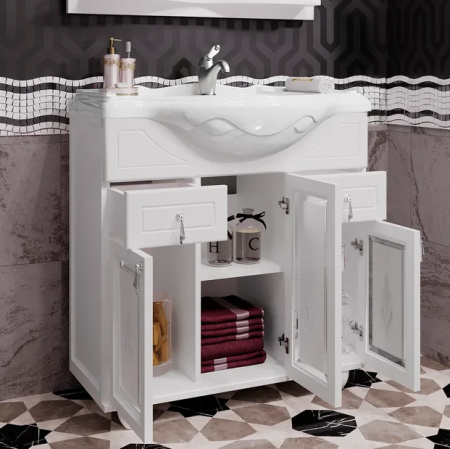 Мебель для ванной Opadiris Тибет 85 белая матовая/с художественным стеклом фото