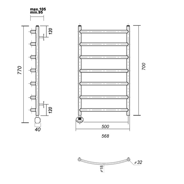 Полотенцесушитель электрический Domoterm Калипсо   Калипсо П7 500x700 EL золото фото