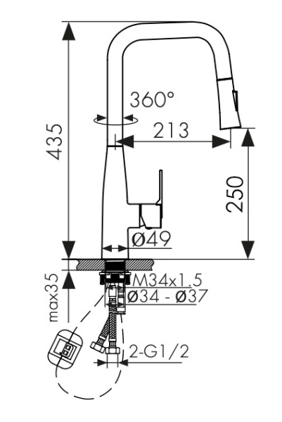 Смеситель для кухни с выдвижной лейкой Kaiser Claro 22144-9 черный матовый фото
